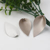 P643A - 4 pcs. Champagne Faux Leather Dangle Charms Pendants - Pinch Leaf - Silver Tone Jump Ring - 63mm (2.5") - Great for Earrings or Dangles