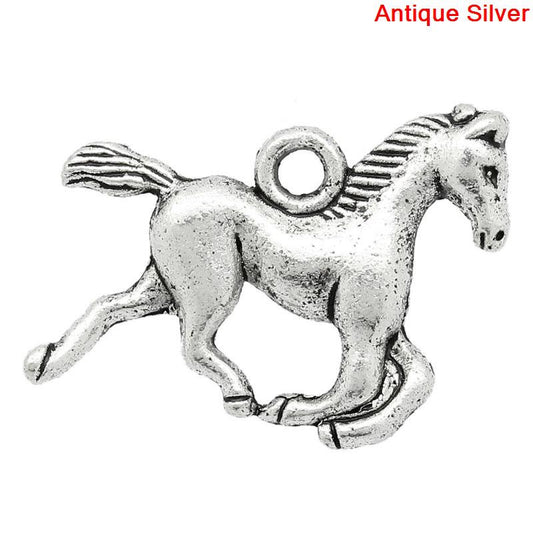 P202 - 10 pcs. Antique Silver Horse Charms Pendants - 15mm x 19mm - Double Sided