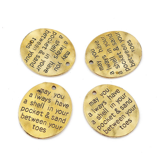 P679 - 10 pcs. Antique Gold Oval "May you always have a shell in your pocket and sand between your toes" Charms Pendants - 30mm X 26mm