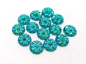 CA544B - 100 pcs Druzy Resin Embellishment Cabochons Blue Ice Mint Multicolor - 10mm - Shimmer Style