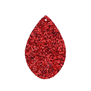 P735 - 10 pcs. Red Faux Leather Dangle Charms Pendants - Teardrop - 55mm (2.17") - Great for Light Earrings and Dangles! Double-Sided