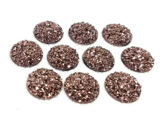 CA680 - 10 pcs Druzy Resin Embellishment Cabochons Champagne Rose Gold - 14mm - Dome Circle