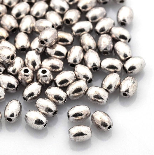 BD779 - 100 pcs. - Antique Silver Barrel Spacer Beads - 5mm x 4mm - Hole Size: 1mm