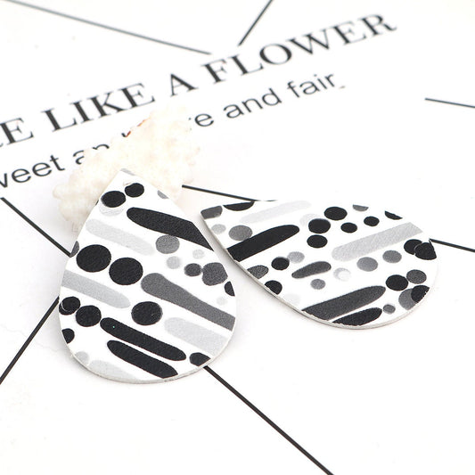 P1043 -10 pcs. White and Black Stripe Dot Faux Leather Dangle Charms Pendants - Teardrop - 56mm (2.2") - Great for Earrings! Double Sided