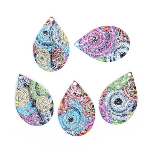 P1169 - 10 pcs Multicolor Teardrop Metal Enamel Dangle Charms Pendants - 26mm x 17mm - 1.1" - Groovy - Great for Earrings, Dangles!