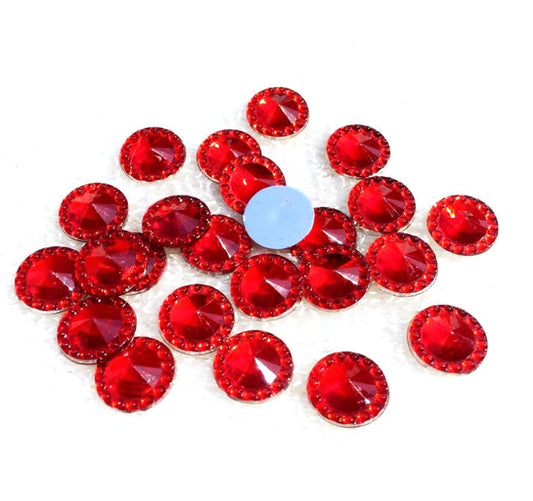 CA955 - 10 pcs Resin Round Embellishment Circle Cabochons - Pointed Front - Red - 12mm - Faceted