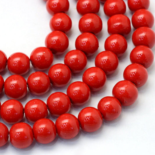 BD796 - 4mm Candy Red Glass Pearl Imitation Round Beads - 32 inch strand - Hole Size: 1mm - Approx. 210 pcs.