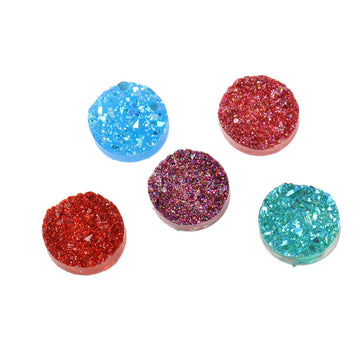 CA153 - 10 pcs Druzy Resin Embellishment Cabochons Sparkly Mix AB- 12mm - 5 Colors - Assortment - Blue, Red, Purple, Green, Strawberry Red!