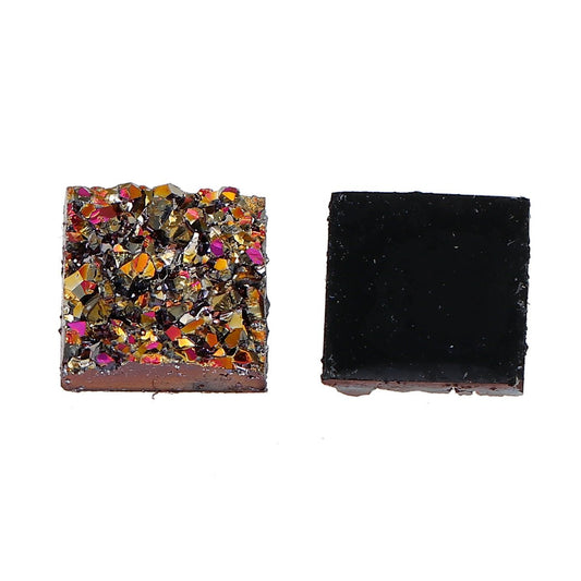 CA204B - 100 pcs Druzy Resin Embellishment Cabochons Magenta Red Pink Multicolor AB - 12mm - Square