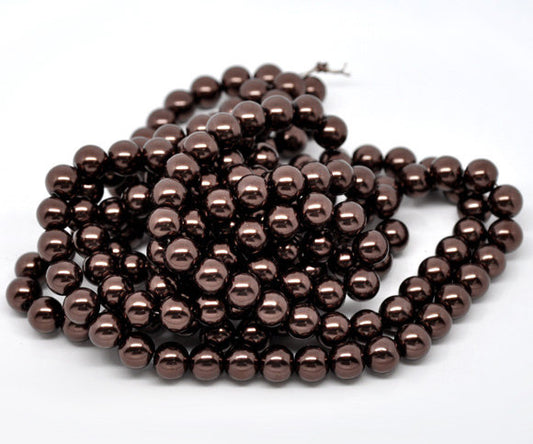 BD660 - 10mm Brown Coffee Glass Pearl Imitation Round Beads - 16 inch strand (Approx. 40 beads per strand) - Hole Size: 0.7mm