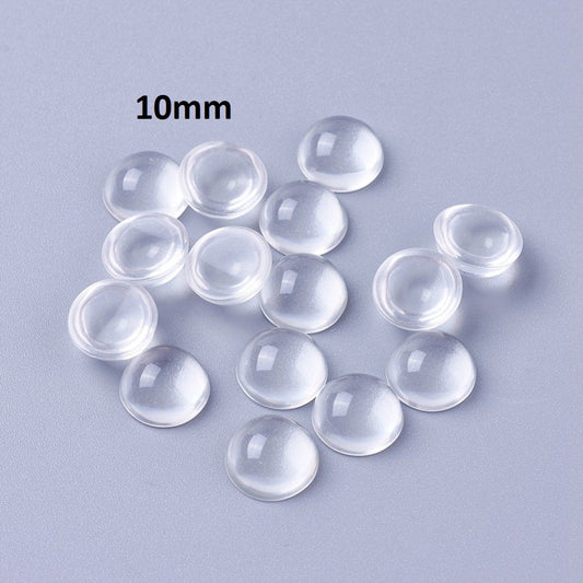 CA582 - Lot of 100 Circle Clear Round Glass Dome Seals Tiles - 10mm (0.4 in) - 3.5mm Thick - Flatback