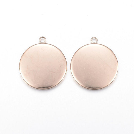 P018 - 10 pcs. 304 Stainless Steel Circle Round Bezel Pendant Tags Trays - 18mm Glue Pad Setting - Rose Gold - Tarnish Resistant!