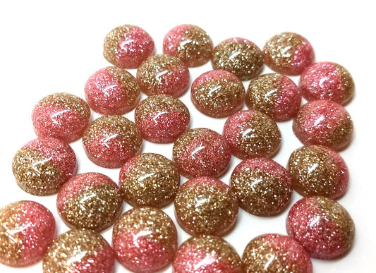 CA689 - 10 pcs Druzy Resin Embellishment Cabochons - 12mm - Glitter Style - Light Pink with Gold - Bi-Color