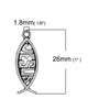 P946 - 100 pcs. Antique Silver Tone "Jesus" Fish Charms Pendants - 26mm x 9mm ( 1" x 3/8") - Double Sided