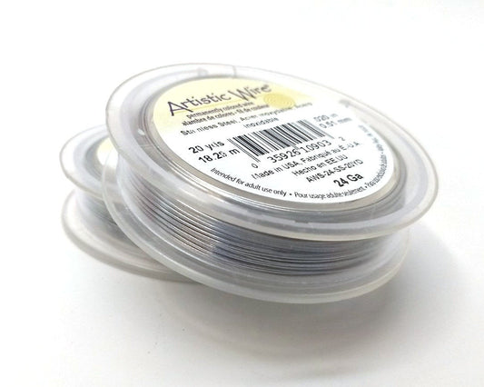 B087 - 1 Roll - 20yds (18.29M) - Stainless Steel Silver Tone Craft Wire Cord - 0.02" (0.51mm) - 24 Gauge - Tarnish Resistant! Made in the USA!