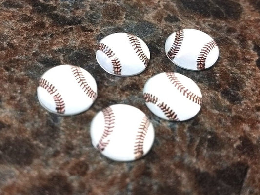 GC003 - 10 pcs Circle Baseball Ball Sports Glass Round Dome Seals Tiles Cabochons - 12mm