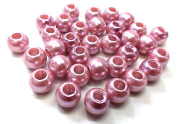 BD574 - 100 pcs Pink Blush Smooth ABS Plastic Ball Spacer Beads - 12mm - Large Hole: 5mm - Fits European Cords and Paracord!