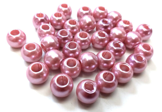 BD574 - 100 pcs Pink Blush Smooth ABS Plastic Ball Spacer Beads - 12mm - Large Hole: 5mm - Fits European Cords and Paracord!