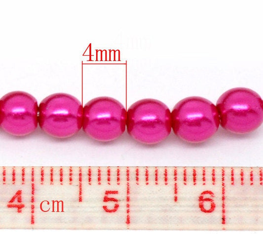 BD697 - 4mm Pink Glass Pearl Imitation Round Beads - 32 inch strand - Approx. 210 beads - Hole Size: 1mm