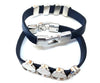 B082 - 2 pcs. Blue Faux Leather Bracelets with 12mm Glue Pad Bezel Trays and Extender Chains - Adjustable from 7" to 9" - 4 Settings