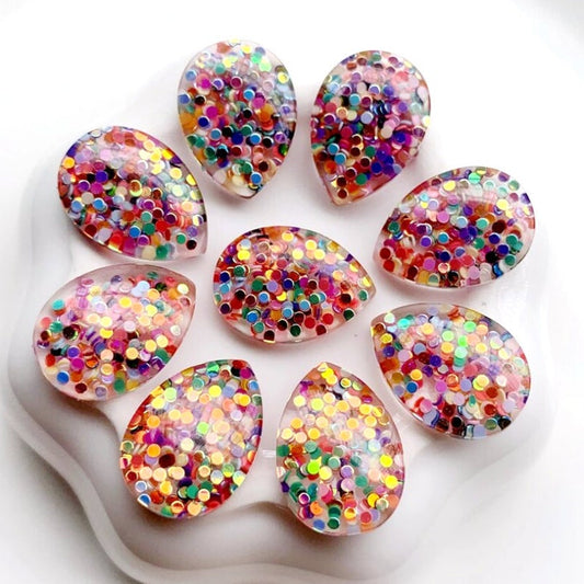CA980 - 10 pcs Druzy Resin Embellishment Cabochons - 18mm x 13mm - Glitter Style - Rainbow - Multicolor - Teardrop