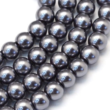 BD104 - 4mm Silver Charcoal Glass Pearl Imitation Round Beads - 32 inch strand - Approx. 210 beads - Hole Size: 1mm