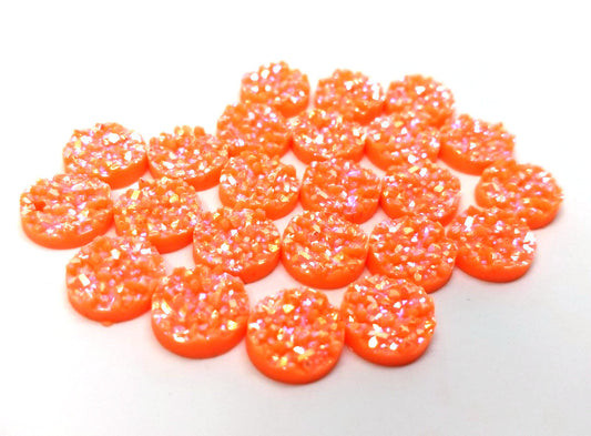 CA761 - 10 pcs Druzy Resin Embellishment Cabochons Orange Neon Multicolor - 12mm