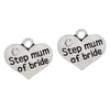 P054 - 4 pcs. Antique Silver "Step Mum of Bride" charm with rhinestone - 17mm X 15mm