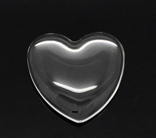 CA921 - 10 pcs. Heart Clear Round Glass Dome Seals Tiles - 25mm (1 in) - 6mm Thick