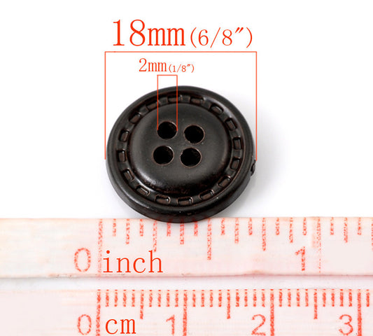 BU003 - 100 pcs Dark Brown Buttons- 18mm (6/8 in) - 4 holes