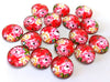 CA786 - 10 pcs Circle Flower Glass Round Dome Seals Tiles Cabochons - 12mm - Pink Rose with Red Background