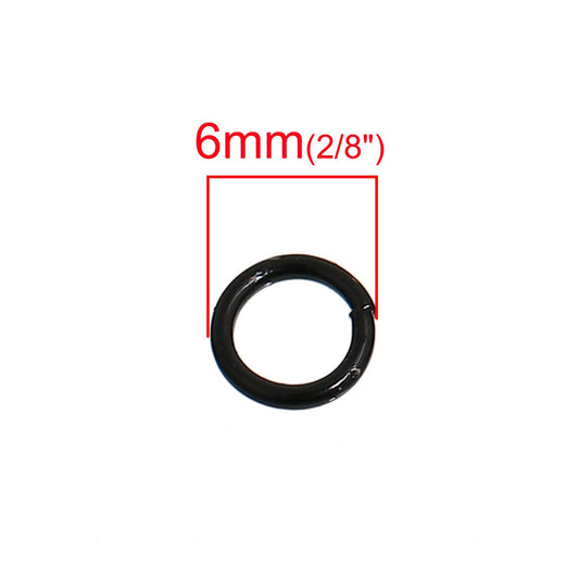 J032 - 100 pcs Black Plated Open Jump Rings 6mm - 18 Gauge (1mm Thick) - Great Quality!