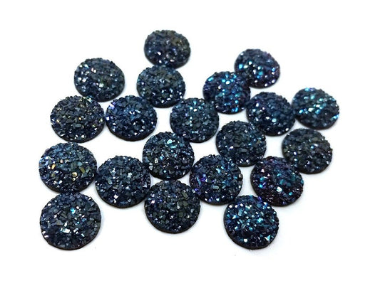CA612 - 10 pcs Druzy Resin Embellishment Cabochons Blue Steel - 12mm - Dome Circle