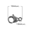 CL056 - 10 pcs. 304 Stainless Steel Lobster Clasps - 13mm X 8mm - Hypoallergenic! Tarnish Resistant! - Claw Clasps - Silver