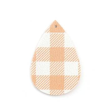 P1089 - 10 pcs Orange and White Faux Leather Dangle Pendants - Teardrop - Gingham Pattern - 56mm (2.2") -Great for Earrings or Dangles! Double-Sided