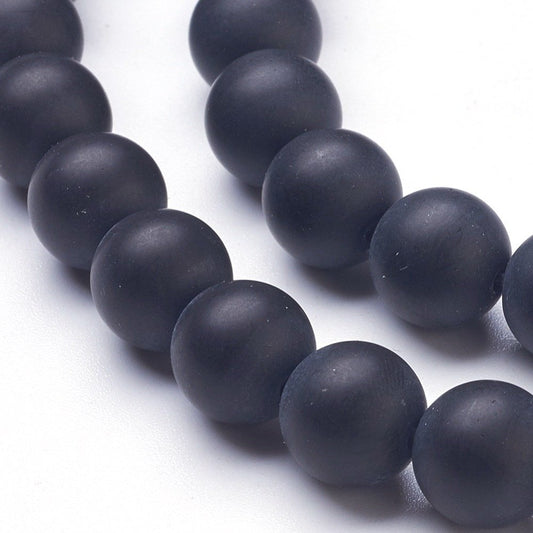 BD350 - 39 Beads - 10mm Imitation Agate Black Frosted Round Beads - 15" strand - Approx 38-39 beads per strand - Hole Size: 1.2mm - Matte