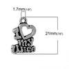 P609 - 30pcs. Antique Silver "I love (heart) My Wife" Carved Charms Pendants - 21 x 14mm