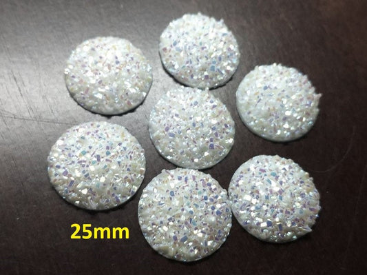 CA626 - 10 pcs Druzy Resin Embellishment Cabochons White Multicolor - 25mm (1 inch) - Dome Style