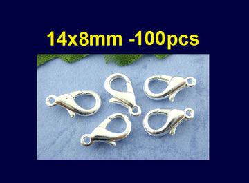 CL045A - 100 pcs. Silver Plated Lobster Clasps - 14mm X 8mm - Fits Thomas Sabo - Claw Clasps