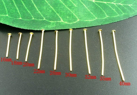 A036 - 900 pcs. Gold Plated Flat Head Pins - 16mm to 40mm - Assortment Mix - 21 Gauge
