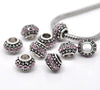 BD401 - 10 pcs Antique Silver Oval Light Purple Mauve Pink Rhinestone Rondelle Spacer Beads - 11mm - Fits European Cords!