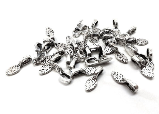 P2229 - 100 pcs. Antique Silver Tone Small Spoon Tag Glue On Bails - 16mm x 5.5mm - Hole Size: 2.5mm x 4.5mm