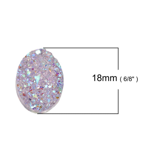CA012 - 10 pcs Druzy Resin Embellishment Oval Cabochons Mauve Pastel Light Purple - 18x13mm - 18mm x 13mm