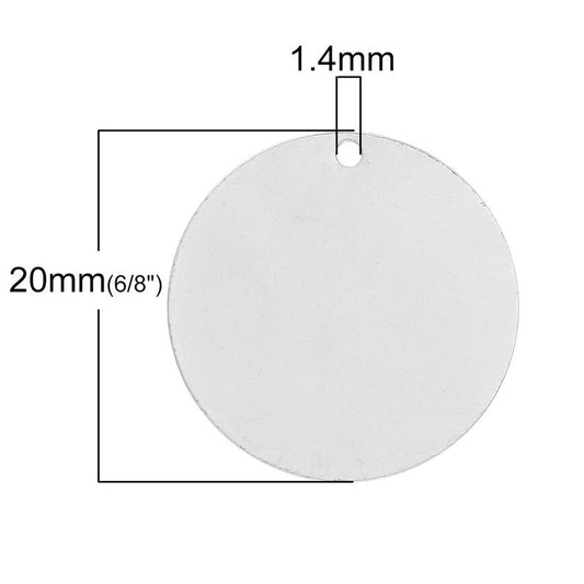 P986 - 25 pcs. Silver Plated Circle Round Stamping Tags- 20mm