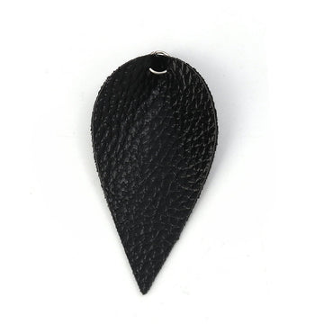 P645 - 10 pcs. Dark Brown Faux Leather Dangle Charms Pendants - Pinch Leaf - Silver Tone Jump Ring - 63mm (2.5") - Great for Earrings or Dangles