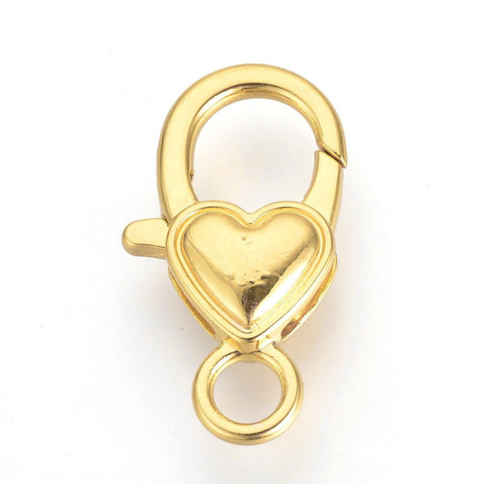 CL143 - 20 pcs. Golden Heart Lobster Clasps - 27mm x 15mm - Claw Clasps