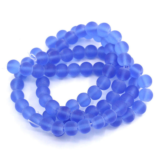 BD006 - 8mm Blue Frosted Glass Round Beads - 12" strand (30cm) - Approx 40-42 beads per strand - Hole Size: 1.5mm