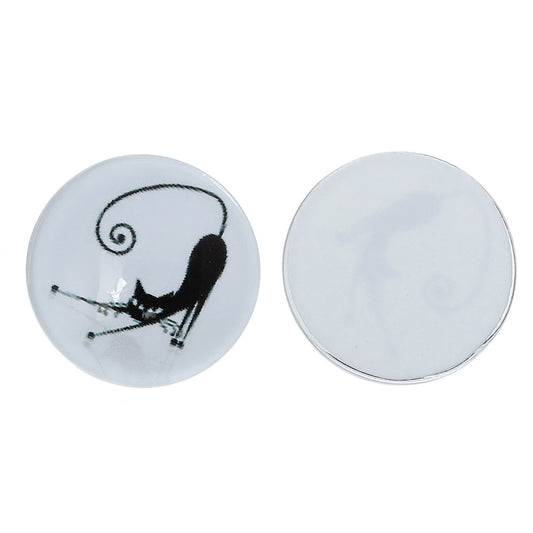 CA280 - 10 pcs Circle Black and White Cat Glass Round Dome Seals Tiles Cabochons - 18mm