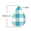 P1123 - 10 pcs Teal and White Faux Leather Dangle Pendants - Teardrop - Gingham Pattern - 56mm (2.2") -Great for Earrings or Dangles! Double-Sided