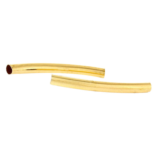 BD452 - 200 pcs. Gold Plated Noodle Tube Long Thin Curved Beads - 29mm x 3mm (1.14" x 0.12")